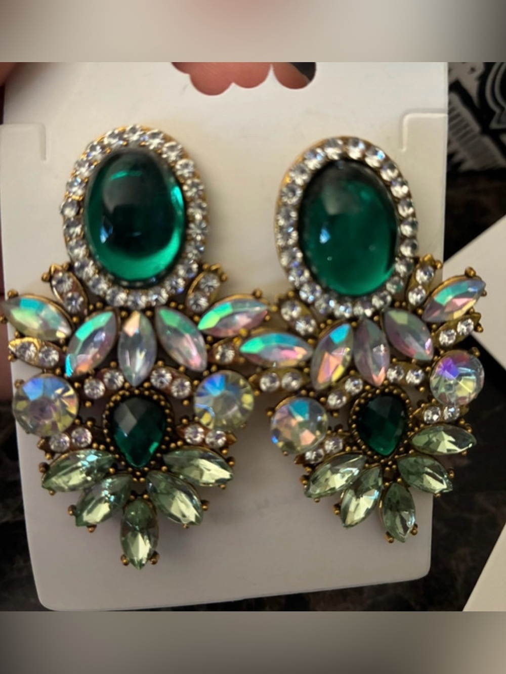 Emerald Green Crystal Statement Drop Earrings - Women Jewelry